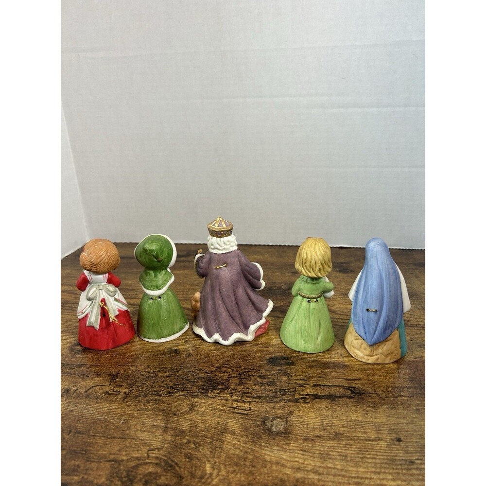 Vintage Christmas Ceramic Bell Lot Jasco Nativity Caroler Figurines Set of 5 - Picture 9 of 15
